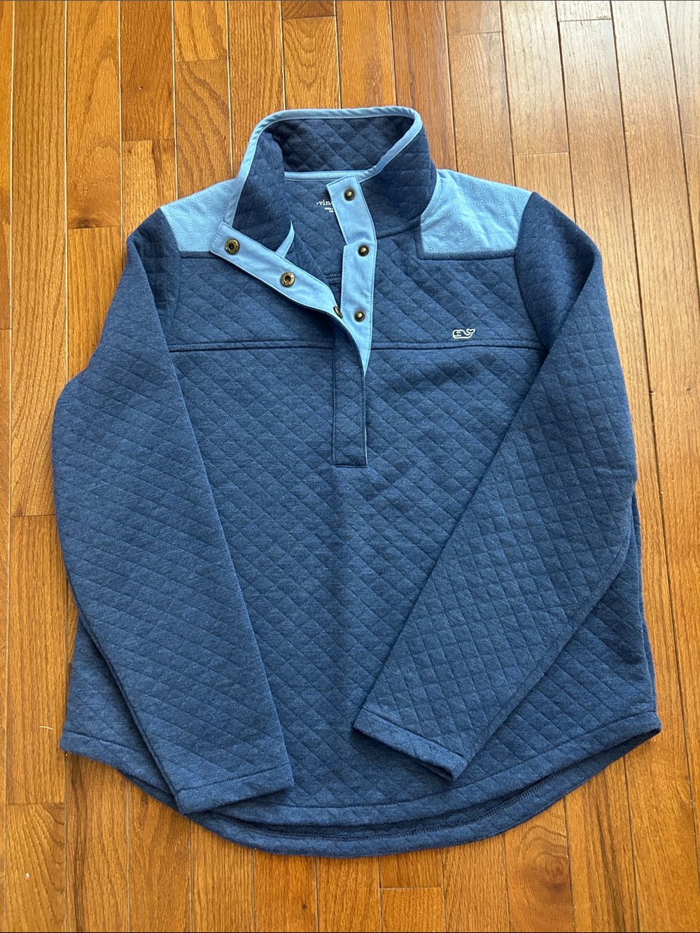 Vineyard Vines Quilted Zip Pullover - Navy with Light Blue Accents